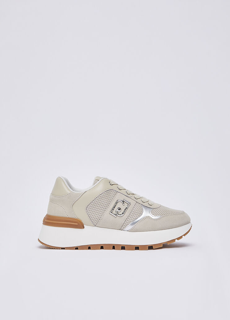 Plateau-Sneaker aus Veloursleder und Mesh Beige Liu Jo - medium